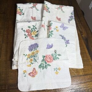 VTG NOS Fieldcrest Floral w/Butterflies 5 Piece Towel Set‎ USA Cotton Cottage